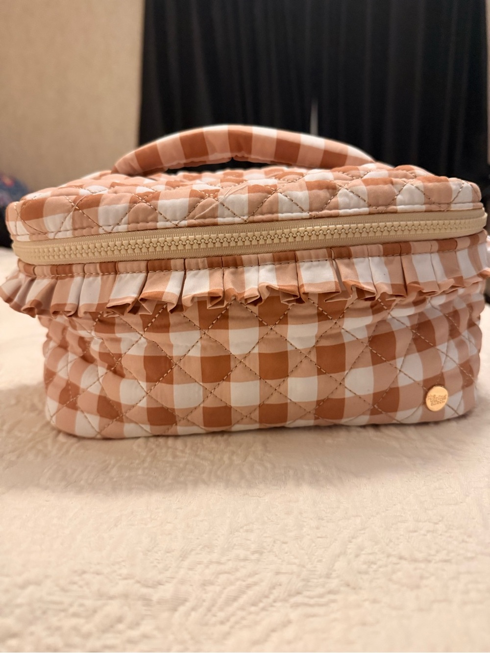 Quilted Gingham Cosmetic Case - Blush Tan